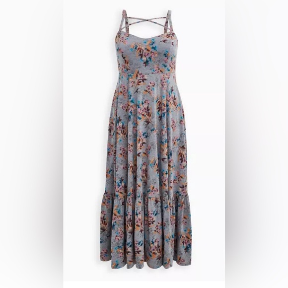 torrid Dresses & Skirts - *Torrid Maxi Jersey Tiered Strappy Dress Grey Floral Size 2  2X